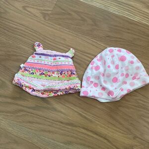 Two cotton hats 6M baby girl